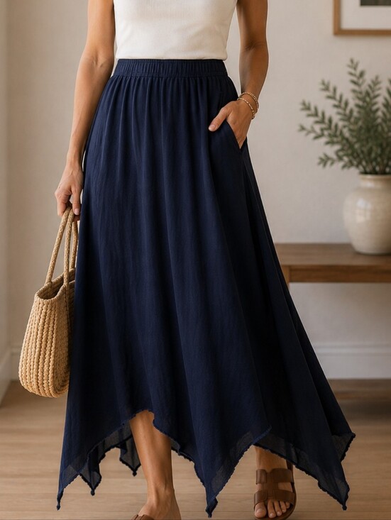 Chico's Dresses & Skirts - Chico's Dark Blue A-Line‎ Maxi Skirt with Raw Sharkbite Hem